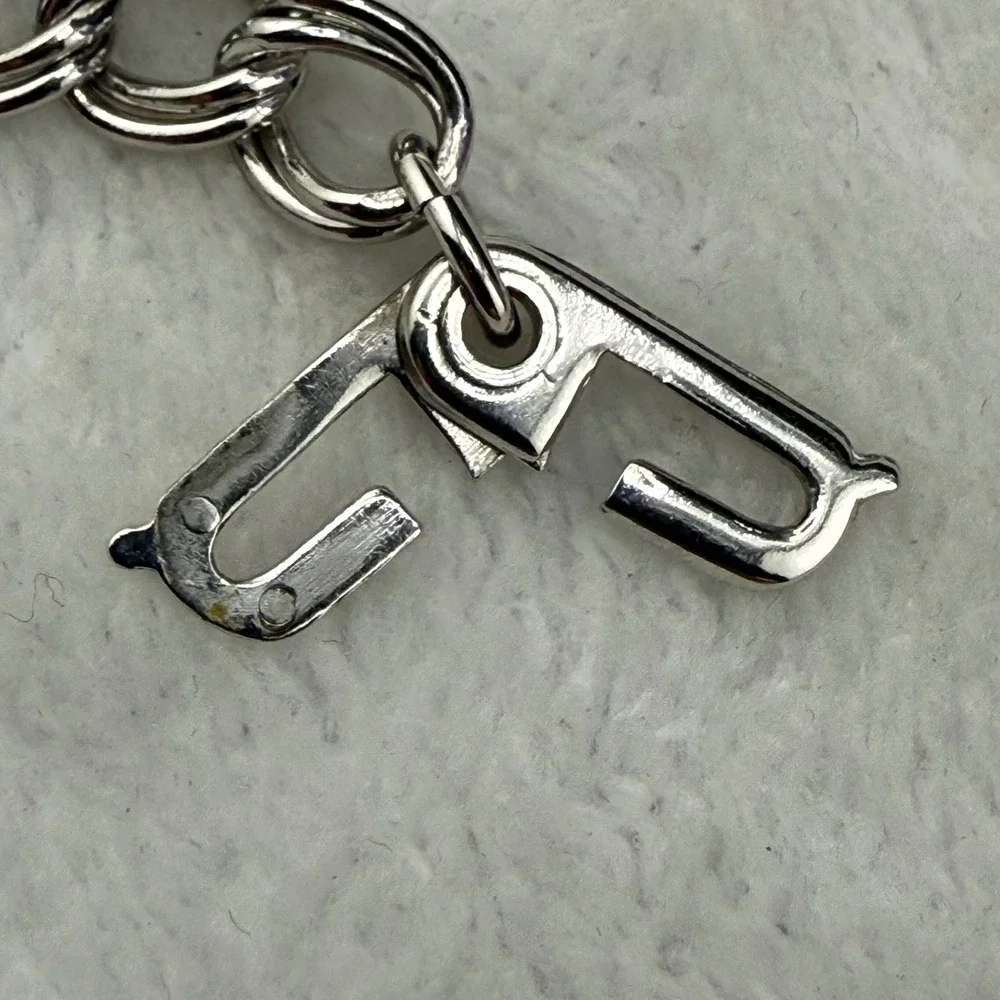 Vintage ABWA Charm Bracelet Silver Tone Double Link Sterling Silver Charm 7